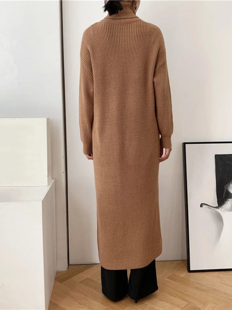 Vent Long Knitting Sweater Loose Fit Turtleneck Long Sleeve Women Pullovers New Fashion Tide Autumn Winter 2025 1DA357