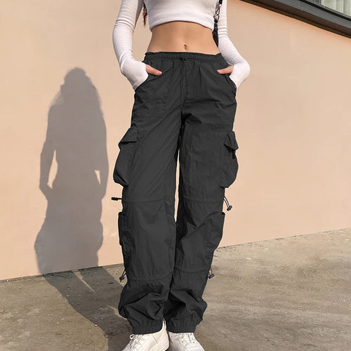 Load image into Gallery viewer, Streetwear Drawstring Big Pockets Hip Hop Trousers Low Rise Pants Solid Casual Joggers Baggy Harem Pants Female Fall
