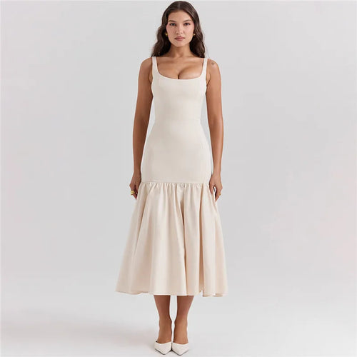 Load image into Gallery viewer, Backless Maxi Fishtail Dress For Women Gown Fashion Square Collar Sleeveless Loose Pleated Long Dress Elegant Dresses
