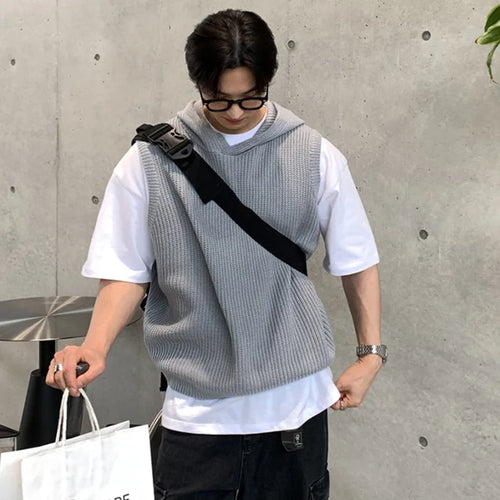 Load image into Gallery viewer, Korean Style Men&#39;s Vest Hooded Knitting Casual Sleeveless Pullover Tops Loose Male Clothing Fashion Summer 9C6426
