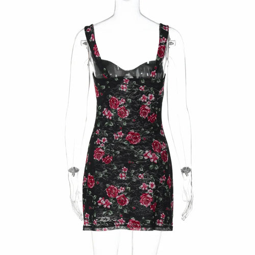 Load image into Gallery viewer, Mesh Print Sexy Mini Dress Women Summer New Spaghetti Strap Sleeveless Backless High Waist Beach Ruched Club Dress
