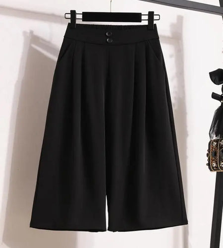 Spring Summer 2025 Black Office Wide Leg Seven Point Pants Women Khaki High Waist Baggy Fashion Festival Pleated Trousers Simple