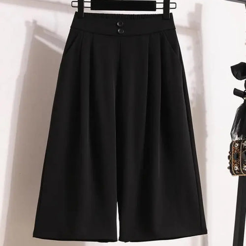 Load image into Gallery viewer, Spring Summer 2025 Black Office Wide Leg Seven Point Pants Women Khaki High Waist Baggy Fashion Festival Pleated Trousers Simple
