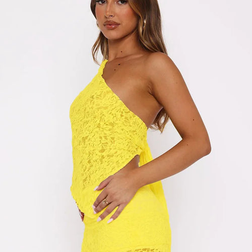 Load image into Gallery viewer, Sexy Slim Fit Women's  Two-piece Set Patchwork Irregular Lace Top And Fashion Short Skirt Two-piece Set Ladies Outfits
