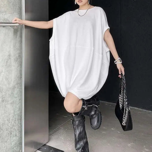 Load image into Gallery viewer, Women Black White Brief Big Size Casual Mini Dress New Round Neck Short Sleeve Fashion Tide Spring Summer 2025 1DH5840
