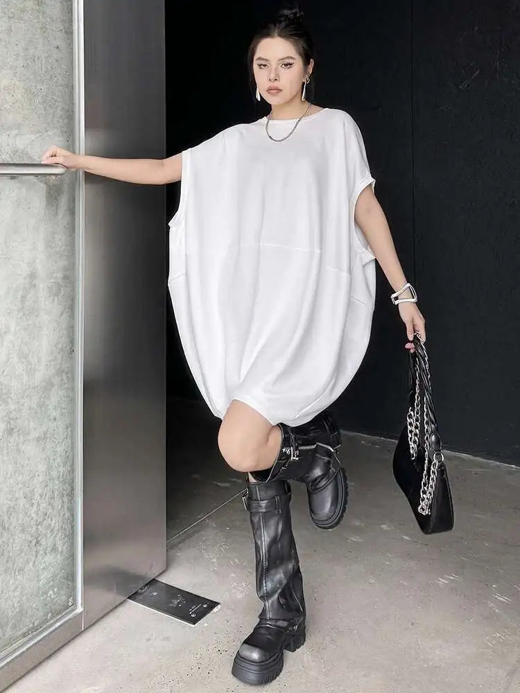 Women Black White Brief Big Size Casual Mini Dress New Round Neck Short Sleeve Fashion Tide Spring Summer 2025 1DH5840