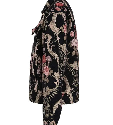 Black Jacquard Thick Big Size Vintage Jacket New Lapel Long Sleeve Women Coat Fashion Tide Spring Autumn 2025 CPG1148