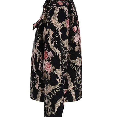 Load image into Gallery viewer, Black Jacquard Thick Big Size Vintage Jacket New Lapel Long Sleeve Women Coat Fashion Tide Spring Autumn 2025 CPG1148
