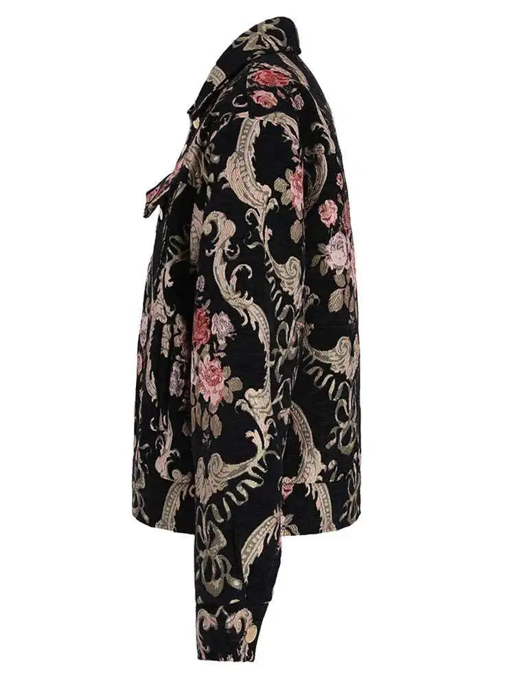 Black Jacquard Thick Big Size Vintage Jacket New Lapel Long Sleeve Women Coat Fashion Tide Spring Autumn 2025 CPG1148