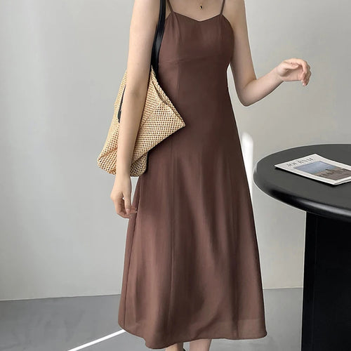 Load image into Gallery viewer, Elegant Summer Midi Dress Women Korean Slim Waist Simple Dresses Ladies Preppy Style Solid Color Sleeveless Dress Female
