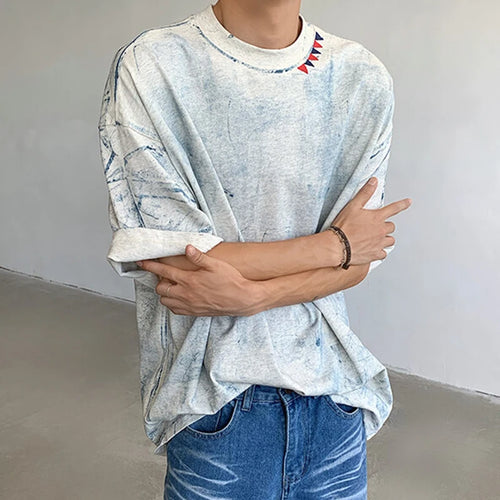 Load image into Gallery viewer, Men's T-shirts Handpainted Tie-dyed Design Short Sleeved Pullover Round Collar New Summer Style Male T-shirt 2025 9W1339
