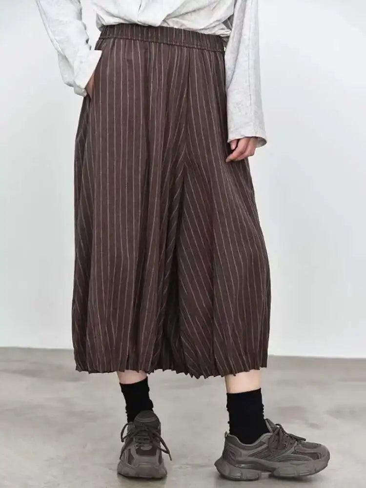 High Elastic Waist Black Striped Pocket Casual Wide Leg Pants New Trousers Women Fashion Tide Spring Autumn 2025 1DJ0115
