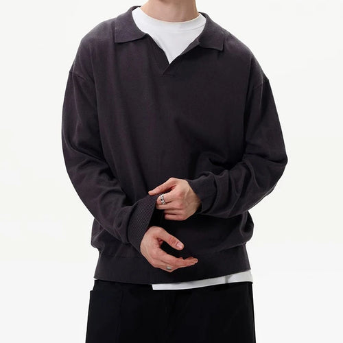 Load image into Gallery viewer, Men&#39;s T-shirts New American Long Sleeve T-shirt Turn-down Collar Style Male Solid Color Tops Menwear Spring Summer 9W1459
