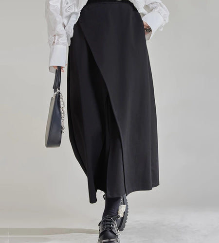 High Waist Black Irregular Slit Hem Spliced Elegant Half-body Skirt Women Fashion Tide New Spring Autumn 2025 1DH9887