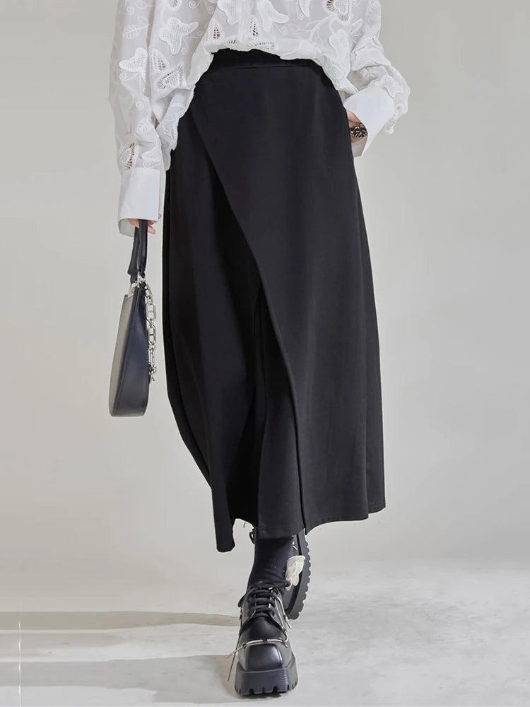 High Waist Black Irregular Slit Hem Spliced Elegant Half-body Skirt Women Fashion Tide New Spring Autumn 2025 1DH9887