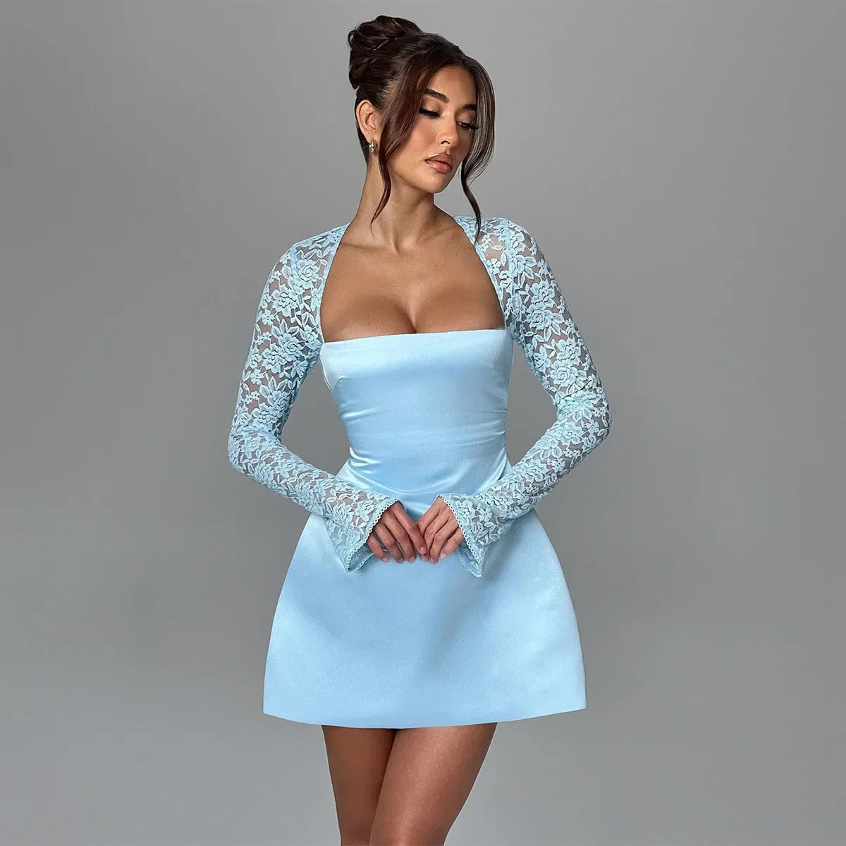 Summer Lace Sleeve Dresses for Women 2024 New Fashion A Line Party Dresses White Satin Dress Women's Clothing 2024