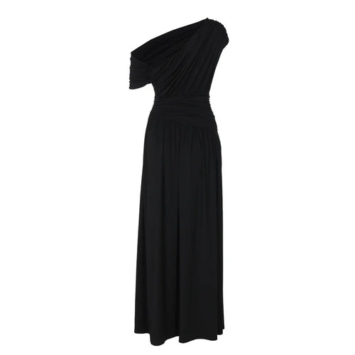 Load image into Gallery viewer, Incline Shoulder Backless Sexy Maxi Dress Women Summer New Fashion Sleeveless Pleated Ruched Club Party Long Dress
