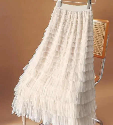 Women Vintage Fashion 2025 New Solid Mesh High Waist Vacation Long Skirt Spring Summer Elegant Party Cake Skirt Streetwear trend