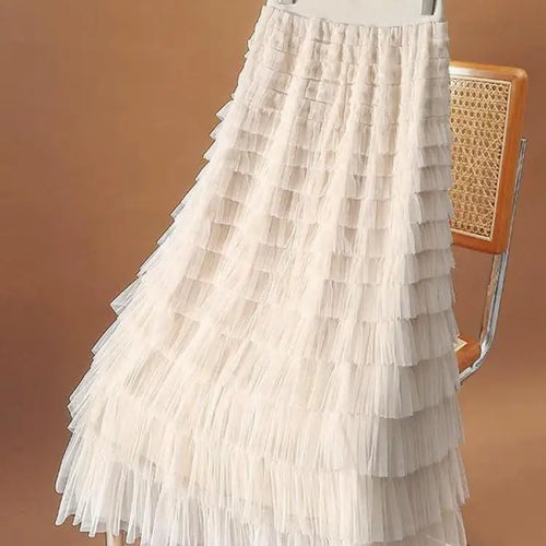 Load image into Gallery viewer, Women Vintage Fashion 2025 New Solid Mesh High Waist Vacation Long Skirt Spring Summer Elegant Party Cake Skirt Streetwear trend
