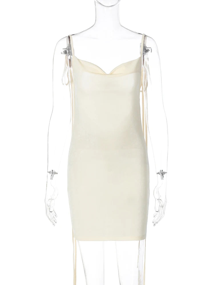 Sleeveless Swinging Collar Backless Slips Bandage Mini Prom Dress Summer Women Elegant Outfit Party Vacation Beach Y2K