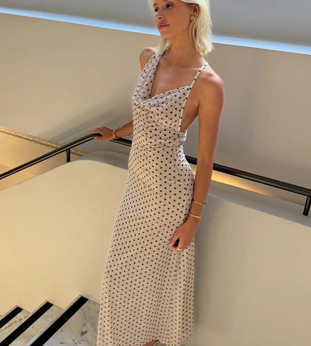 Spaghetti Strap Polka Dot Dress For Women Gown Fashion Irregular V Neck Sleeveless Backless Bodycon Club Long Dress
