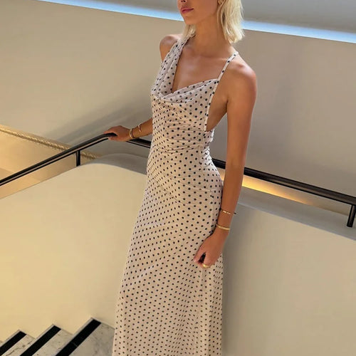 Load image into Gallery viewer, Spaghetti Strap Polka Dot Dress For Women Gown Fashion Irregular V Neck Sleeveless Backless Bodycon Club Long Dress

