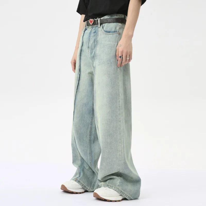 Fashion Men's Denim Pants Summer Straigth Casual Vintage High Street Loose Wide Leg Male Bottom Chic 9C6315