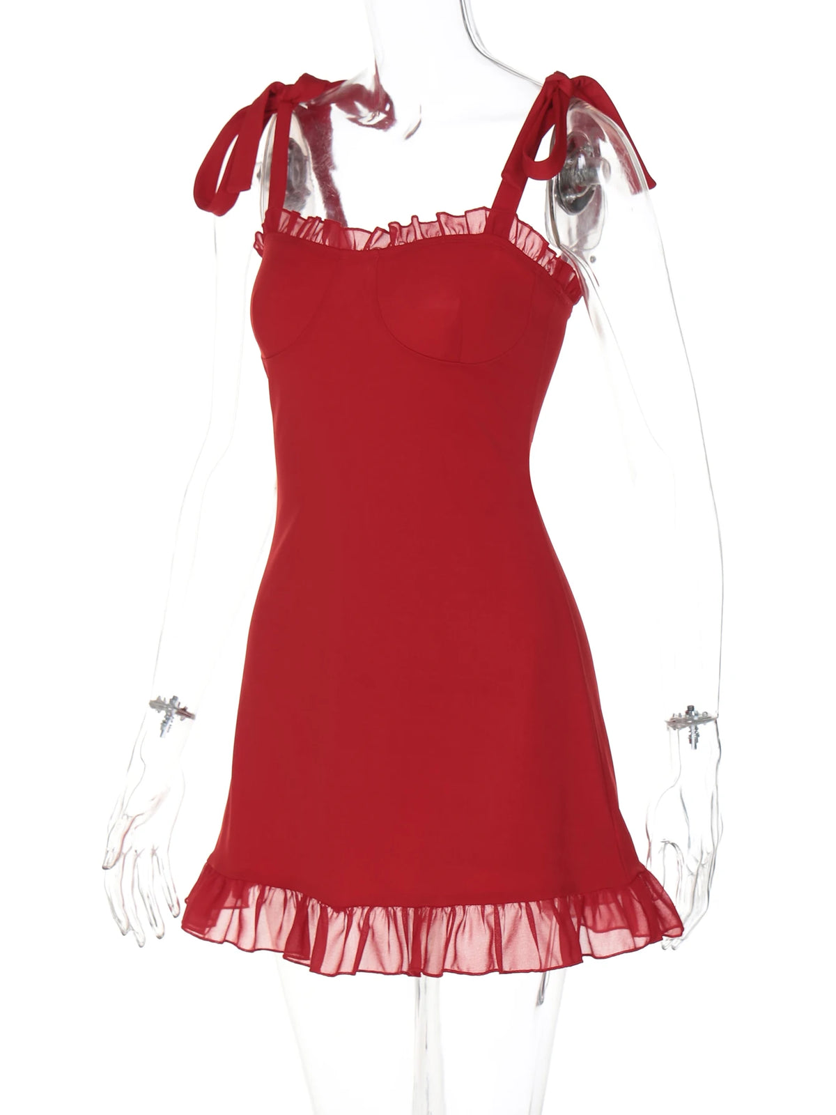 Elegant Solid Slips Ruffles Backless Bandage Patchwork Sexy Slim Mini Dress Summer Women Outfits Party Beach Festival