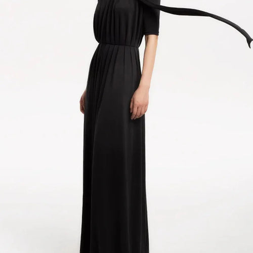 Load image into Gallery viewer, Solid Hollow Out Loose Dresses For Women O Neck Short Sleeve High Waist  Temperament Long Dress Female Fashion New
