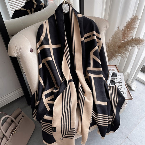 Load image into Gallery viewer, Warm Winter Scarf Cashmere Women Pashmina Design Print Shawls Wrap Female Thick Blanket Soft Bufanda Stoles Fashion
