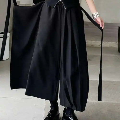 Load image into Gallery viewer, High Elastic Waist Black Bandage Pleated Long Wide Leg Pants New Trousers Women Fashion Tide Spring Autumn 2025 1DH6554
