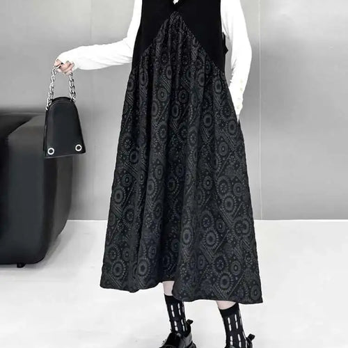 Load image into Gallery viewer, Women Black Pattern Textured Big Size Midi Vest Dress New V-Neck Sleeveless Fashion Tide Spring Autumn 2025 1DH8441
