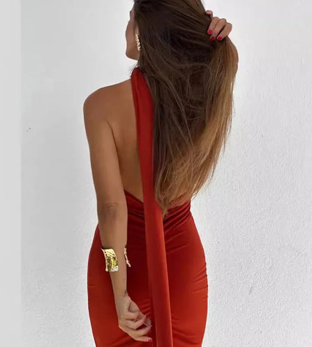 Elegant Sleeveless Hanging Collar Long Dress Female Sexy Backless Tight Party Evening Dress 2024 Summer Slimming Vestido