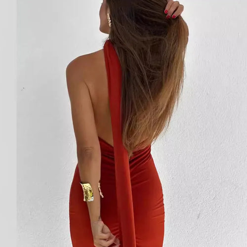 Load image into Gallery viewer, Elegant Sleeveless Hanging Collar Long Dress Female Sexy Backless Tight Party Evening Dress 2024 Summer Slimming Vestido
