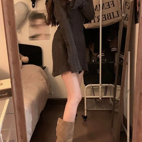 Load image into Gallery viewer, Sexy Knit Knitted Sweater Dress Bodycon Women Autumn Vintage Retro Wrap Long Sleeve Short Mini Dresses
