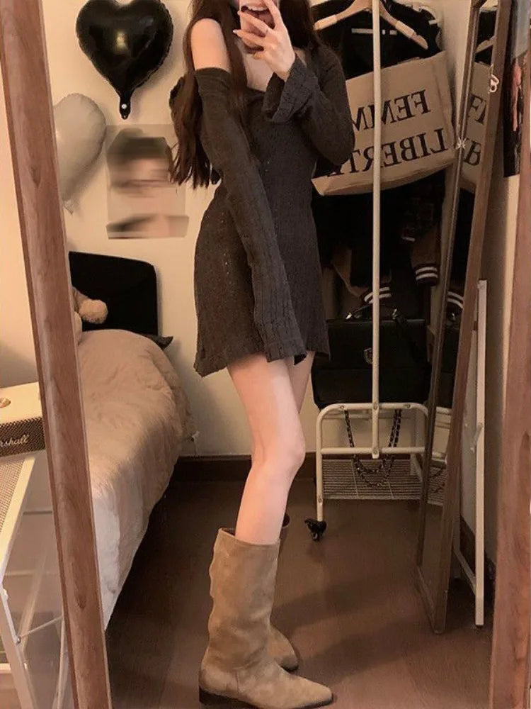 Sexy Knit Knitted Sweater Dress Bodycon Women Autumn Vintage Retro Wrap Long Sleeve Short Mini Dresses  in Fashion