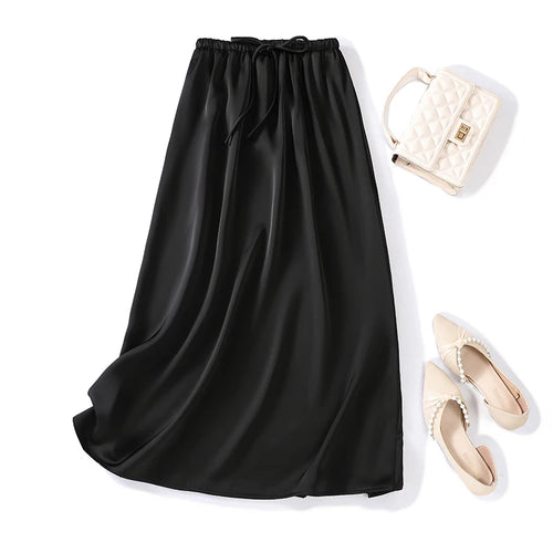 Load image into Gallery viewer, French Retro Solid Elegant Women Bandage Long Skirts Korean Fashion Pleated A-line Skirt Spring Autumn Office Wrapped Hip Skirt
