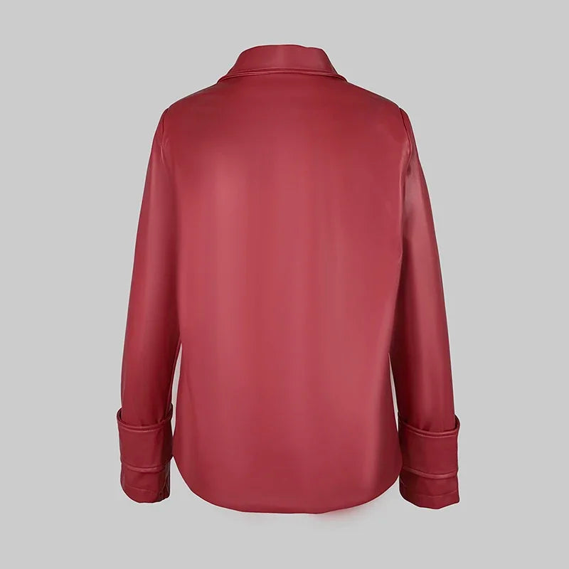 Autumn Winter Gold Faux Leather Jackets Women 2024 New Outwear Long Sleeves PU Leather Short Coats Outwear for Female