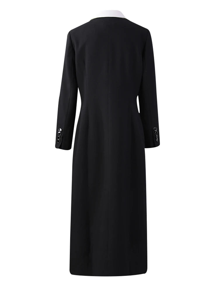 Women Color-block Double Breasted Long Elegant Blazer New Lapel Long Sleeve Jacket Fashion Spring Autumn 2025 7AB6826