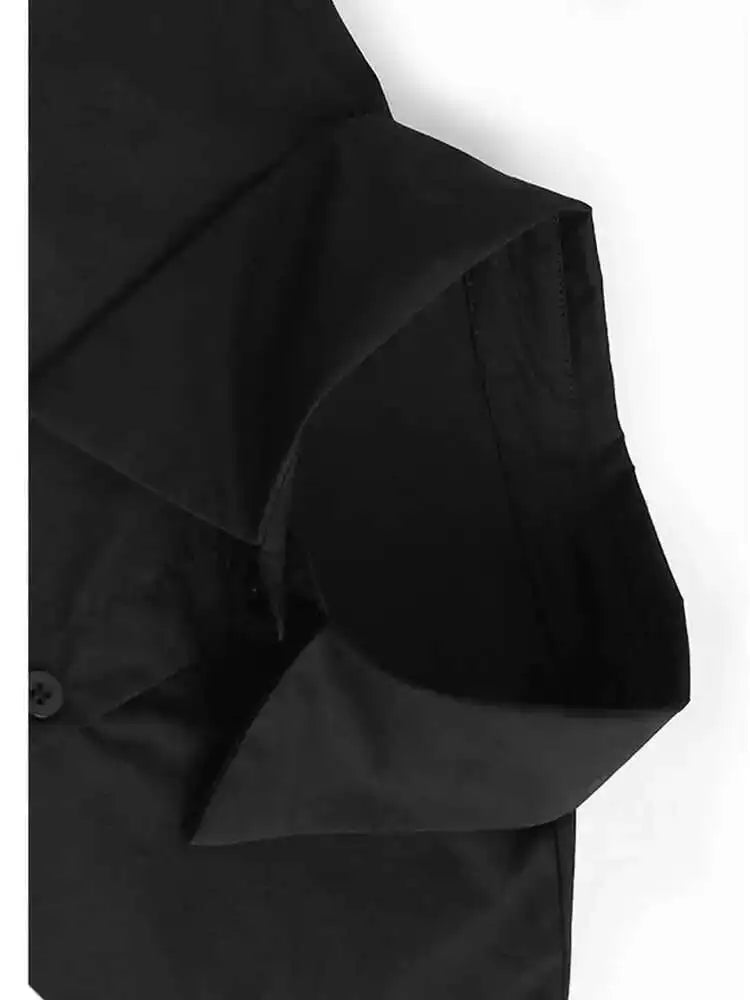 Women Black Striped Spliced Big Size Casual Blouse New Lapel Long Sleeve Shirt Fashion Tide Spring Autumn 2025 1DH6908