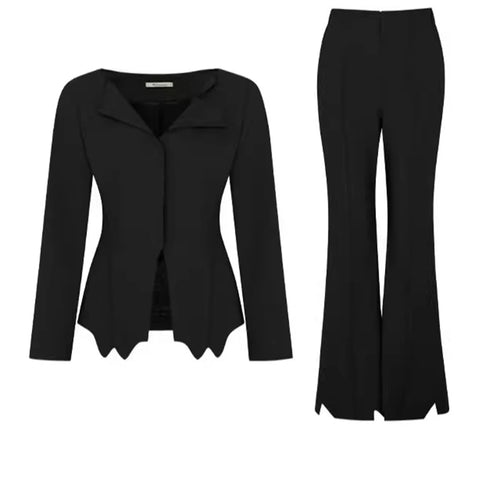 Load image into Gallery viewer, Solid Slimming Two Piece Sets for Women V Neck Long Sleeves Irregular Top High Waist Pant Elegant Set Female New
