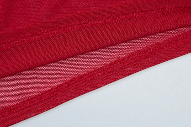 Spaghetti Strap Mesh Pleated Sexy Crop Tops Women Red Strapless Sleeveless Backless Skinny Club Tank Tops Clubwear