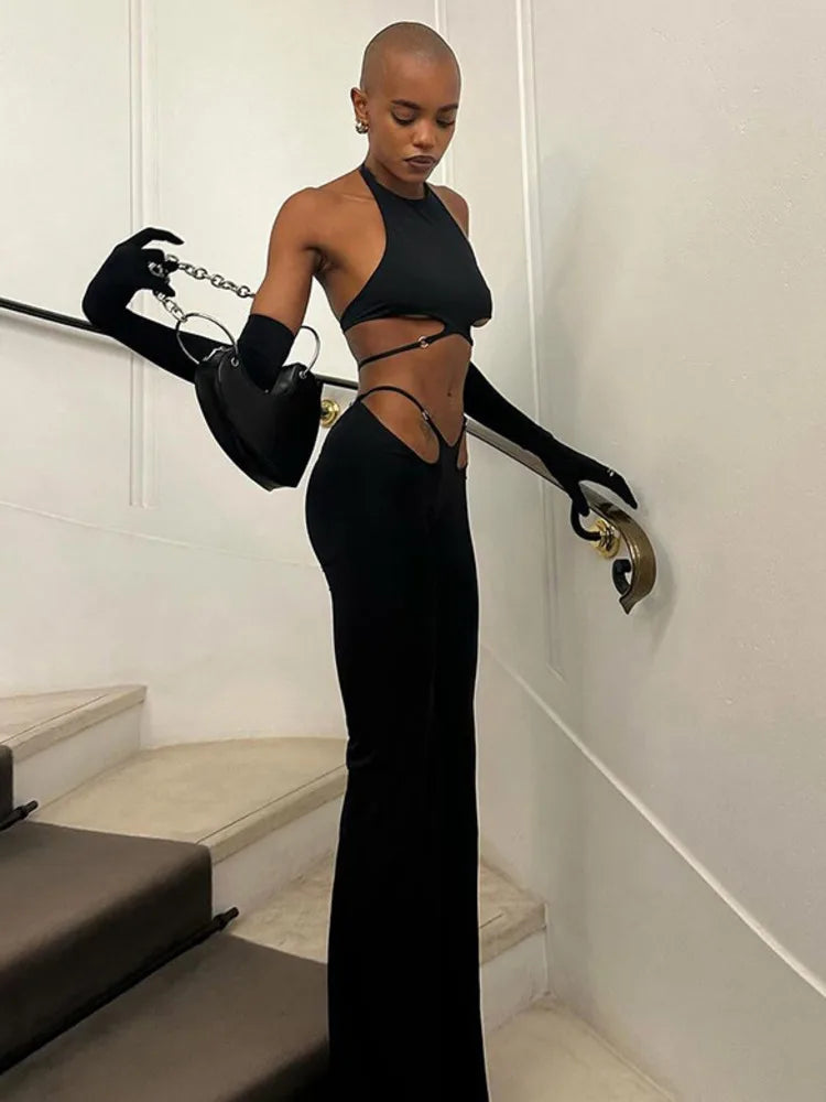 Articat Sexy Vest Top Long Pants Tight Two-piece Set For Women 2024 Autumn New Slim Female Lace Up Set Fashionable Streetwear