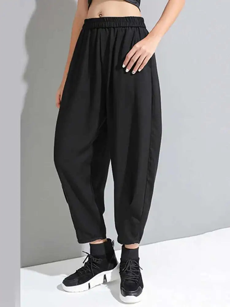 High Elastic Waist Black Pleated Long Wide Leg Trousers New Loose Fit Pants Women Fashion Tide Spring Summer 2025 1U320