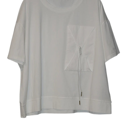 Load image into Gallery viewer, Women Black Pocket Spliced Big Size Casual T-shirt New Round Neck Short Sleeve Fashion Tide Spring Summer 2025 1DJ0898
