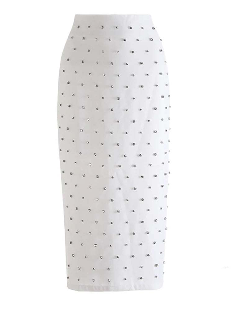 High Waist Black Rhinestones Shining Elegant Long Half-body Skirt Women Fashion Tide New Spring Autumn 2025 1DJ1269