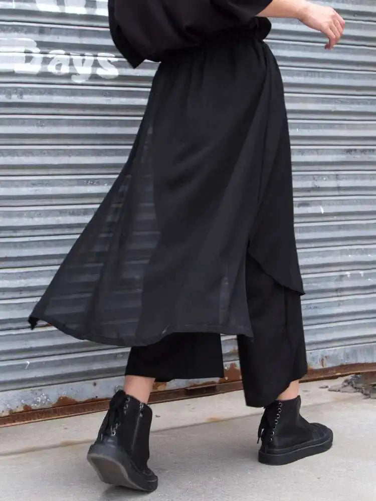 High Elastic Waist Black Chiffon Asymmetric Pants New Loose Fit Trousers Women Fashion Tide Spring Autumn 2025 1DF4656
