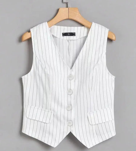 Black White Blue Stripe V Neck Sexy Sleeveless Tank Tops Summer Clothes Women Fashion Single Breasted Asymmetrical Vest Trendy