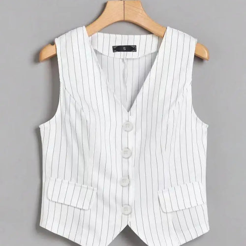 Load image into Gallery viewer, Black White Blue Stripe V Neck Sexy Sleeveless Tank Tops Summer Clothes Women Fashion Single Breasted Asymmetrical Vest Trendy
