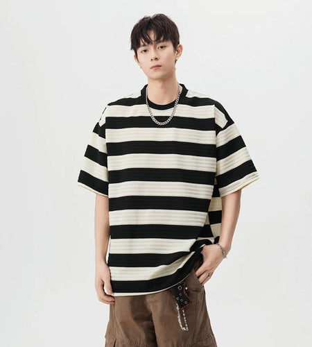 Striped Male Short Sleeve T-shirts New Summer Round Neck Design Pullover Fanshion Stylish Men's Loose Clothing 9W1667